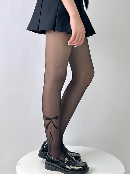 Bowknot Tights Y2K Black Print