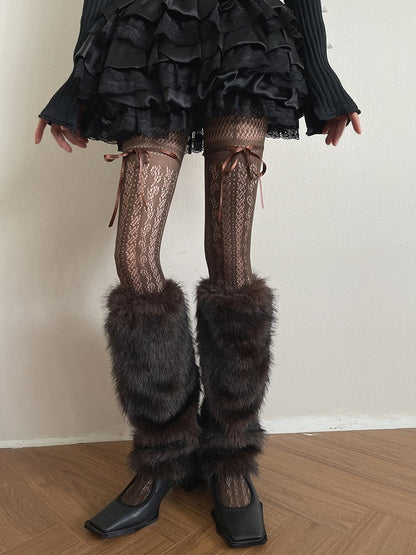 Y2K Plush Brown Warmers Leg