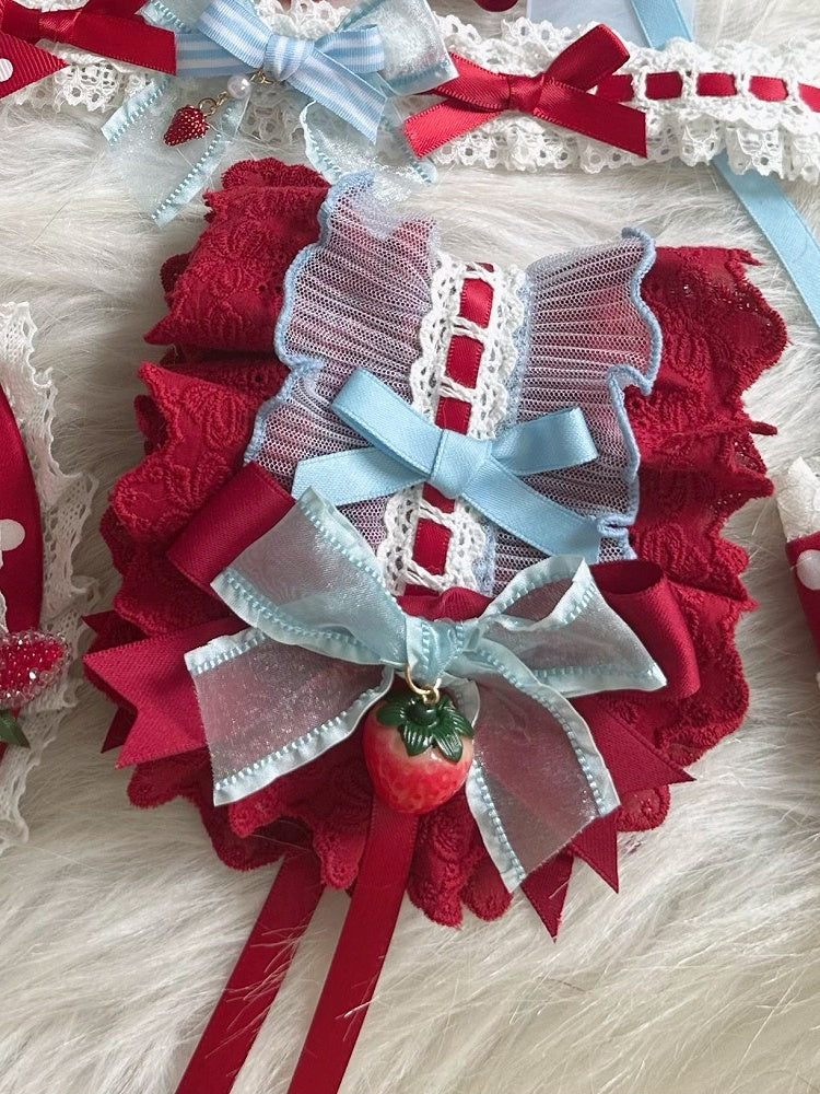 Red Ruffled Sweet Decorations with Strawberry Blue Lolita Hairband