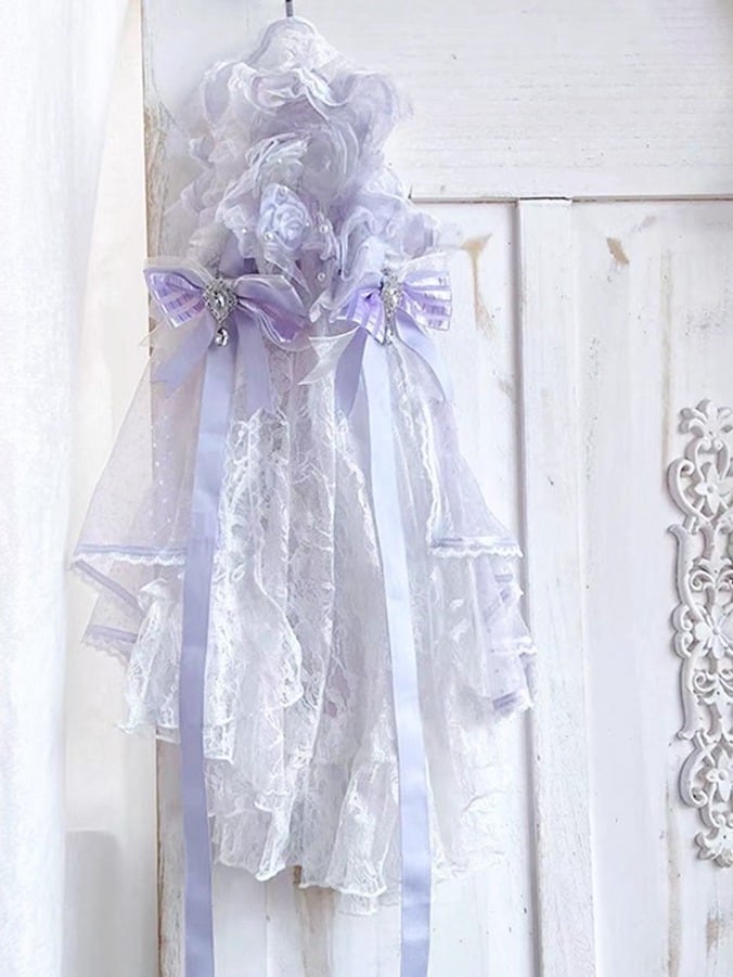 Hairband with Veil and Accents Flower Bead Lolita