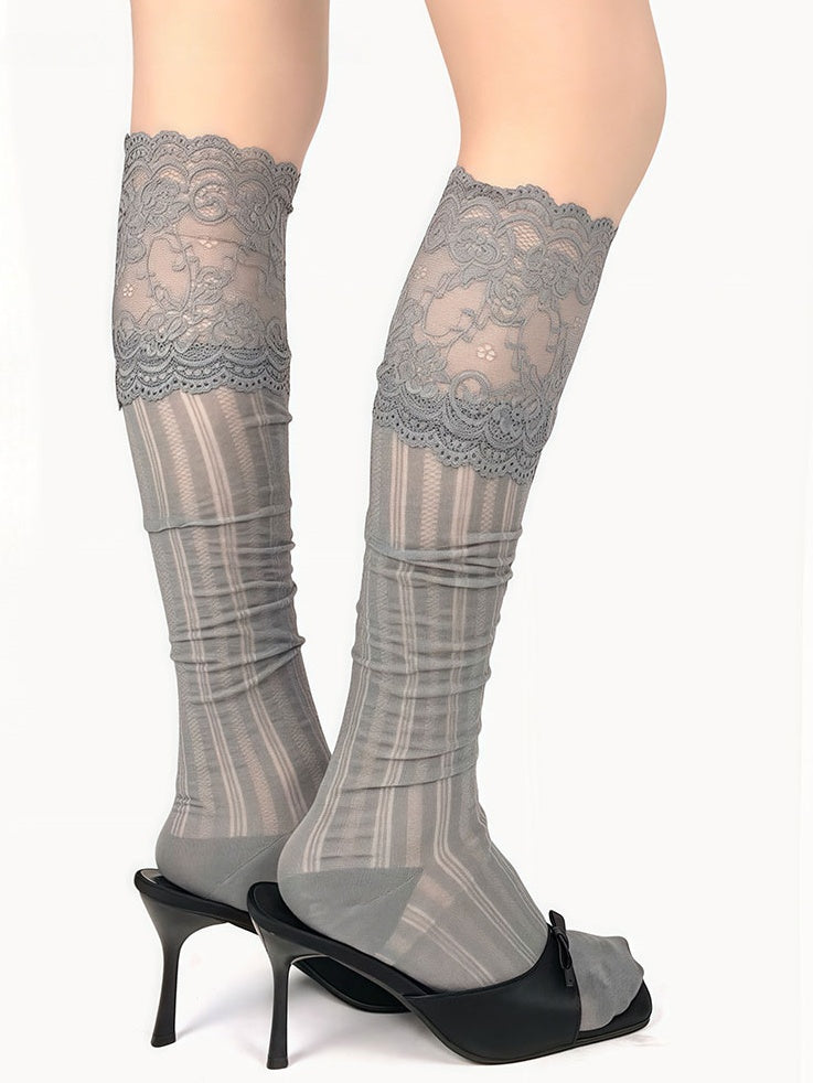 4 Colors Ballet-Style Lace Cuff Breathable Calf Socks