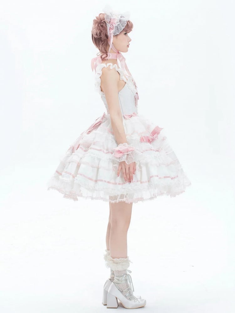 Akzente rosa Pullover Lolita Rock und Prinzessin süße weiße Schleife