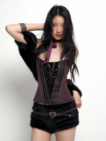 Design Dusty Halter with Purple Top Back Neck Lace-Up
