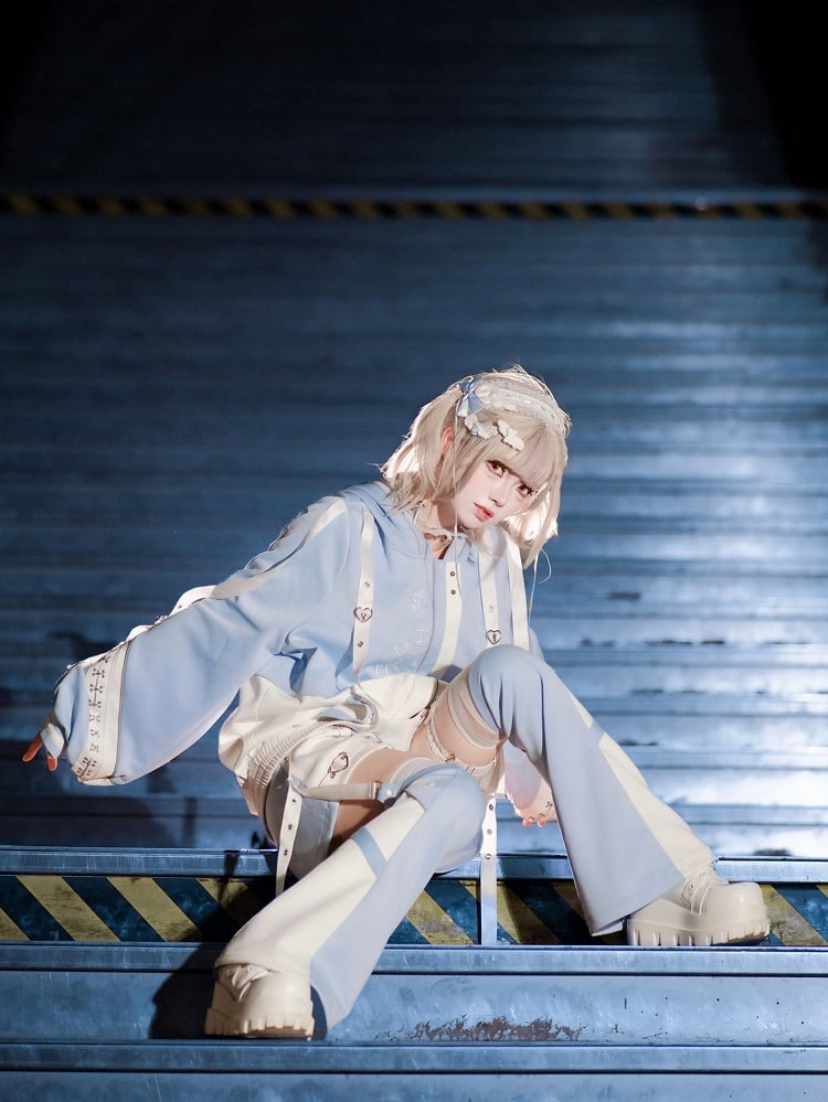 Blue - + Kaiwai J-Style Detachable Futuristic Set Shorts Jacket Leg Coord Light Warmers Tenshi