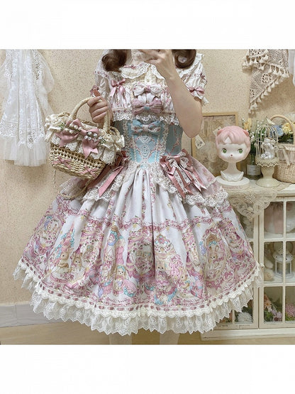 Doll Toy Bed Theme JSK Dress in Pretty Pink with Bow Accents - Alice Girl