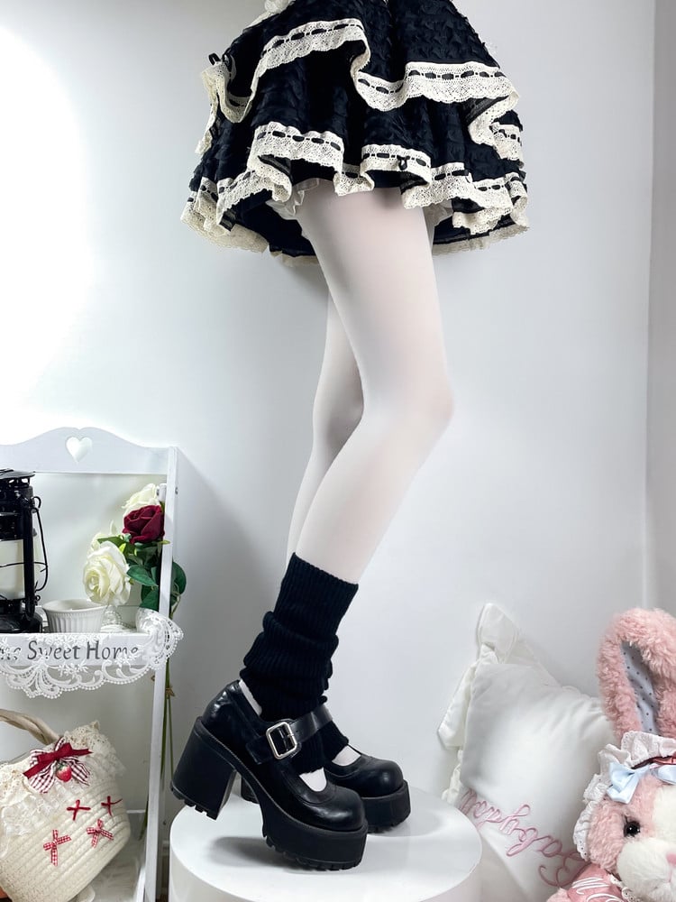 White (2 Style Ribbed Warmers Colors: Leg Slouchy Lolita