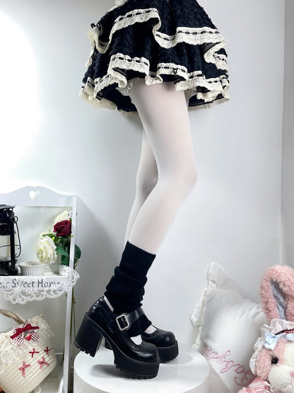 White (2 Style Ribbed Warmers Colors: Leg Slouchy Lolita