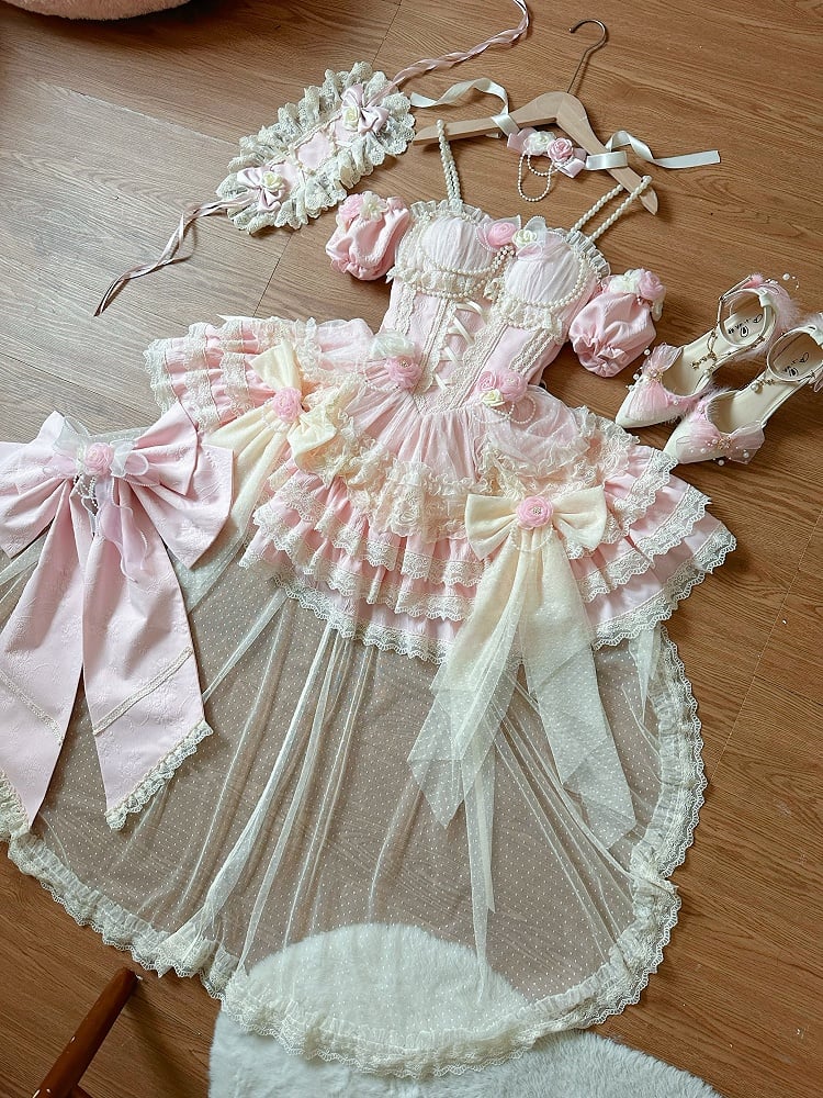 Fairy Hem Flower Hanayome Skirt Dress Jumper Princess Tiered Pink Lolita