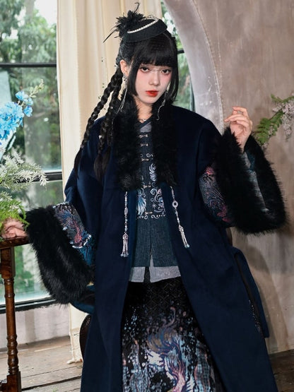Gray - Blouse Style on Pipa Chinese Mandarin Sleeve with Cuffs Embroidery Collar Goldfish