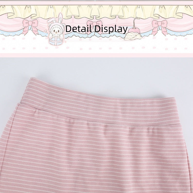 Pink Striped Bodycon Skirt with Kawaii Autumn Style - serendipity