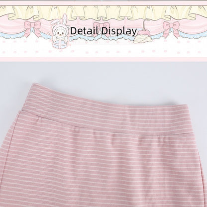 Pink Striped Bodycon Skirt with Kawaii Autumn Style - serendipity