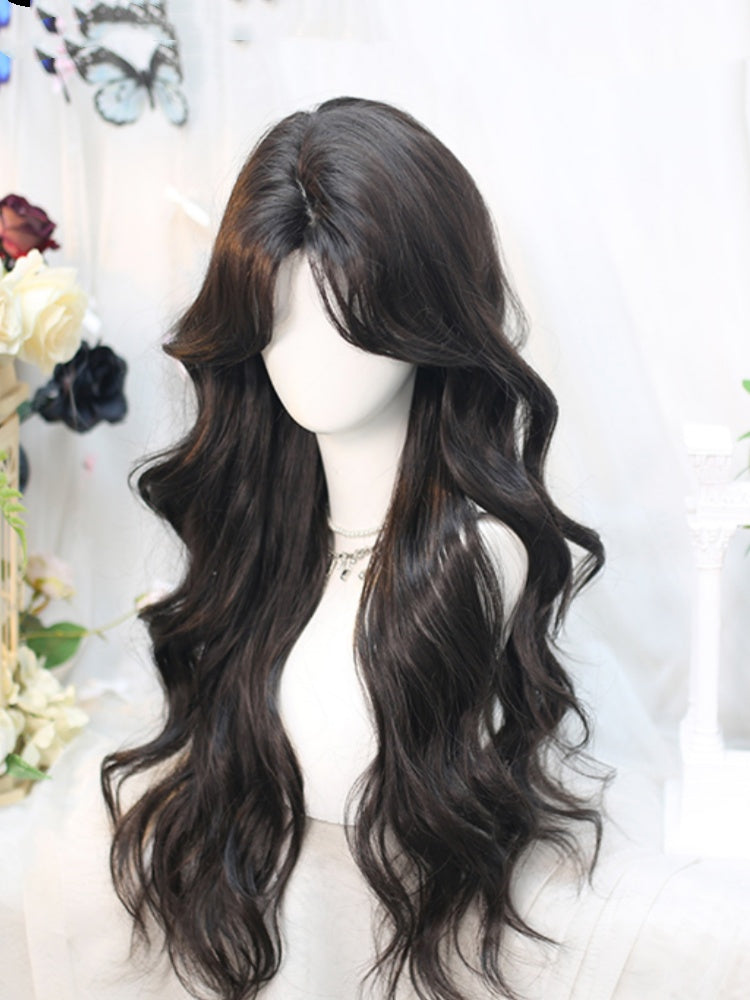 Schwarzer Tee, gewellte Unterbrustperücke mit Vorhangpony