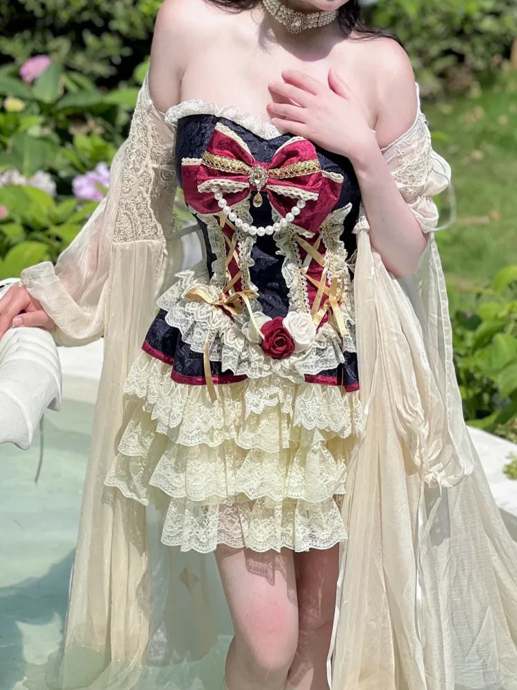 Snow White Strapless Princess Corset Top / Creamy Lace Bloomers