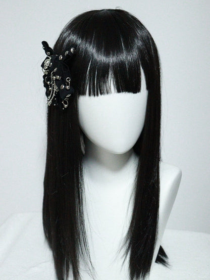 Hairclips Studs Punk Skeleton Black Bowknot with Details