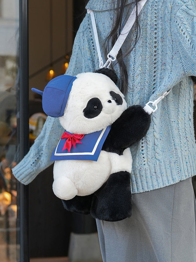 Mittelgroß/Groß Blau Süß + Matrosentasche Kragen Plüsch Größe Rucksack/Crossbody Panda Hut