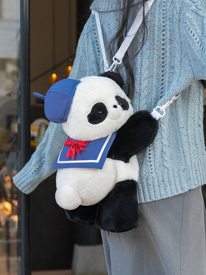 Mittelgroß/Groß Blau Süß + Matrosentasche Kragen Plüsch Größe Rucksack/Crossbody Panda Hut