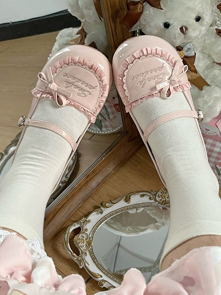 Lolita Sweet Janes Letter Embroidery Mary with Accents Pink Knotted