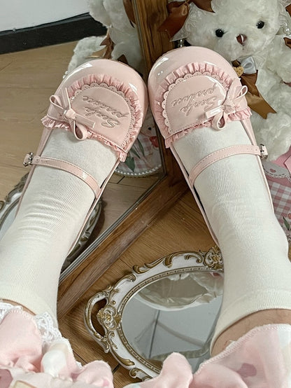 Lolita Sweet Janes Letter Embroidery Mary with Accents Pink Knotted