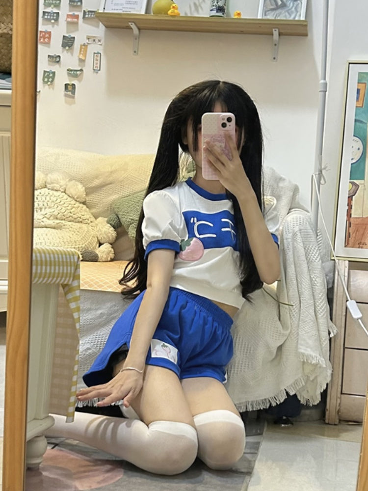 Klein Blue Elastic Waist Thigh Length Shorts