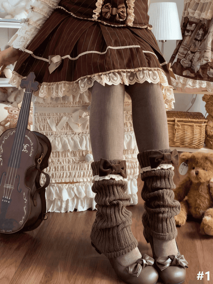 Lace Knitted 8 Details Leg Warmers Bow Color Options