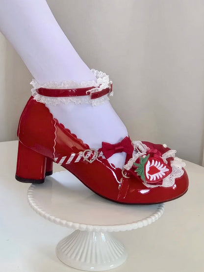 - Lolita Strawberry Mary with Mid-Heel Top Bow Sweet Red Wine Janes