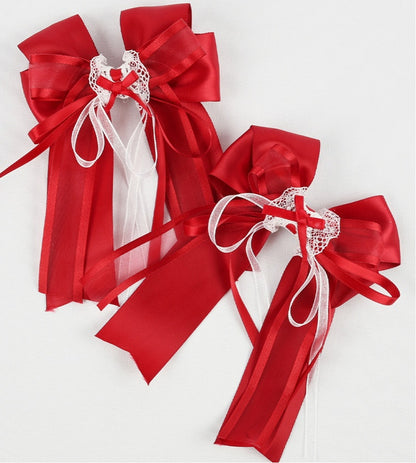 Red Ribbon Satin Bow Sheer Clip Hair