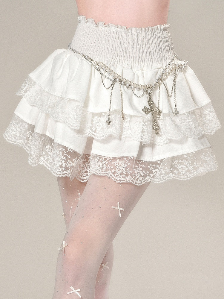 レーススカートトリム ホワイト グラマラス ティアード