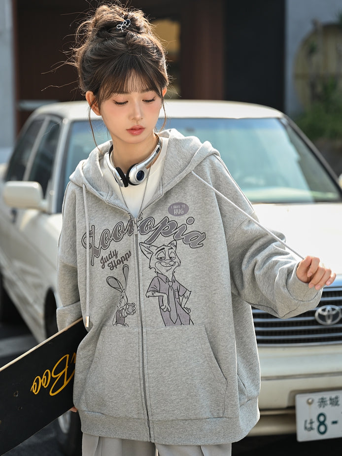 Zootopia Judy und Nick Print Grauer Reißverschluss-Hoodie