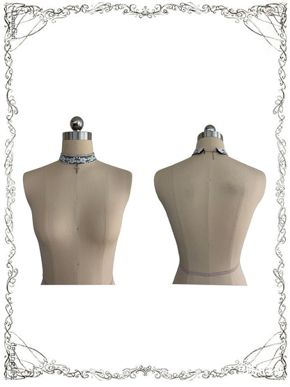 Gothic Black & White Lace Choker Necklace with Cross Pendant - Damn Girl