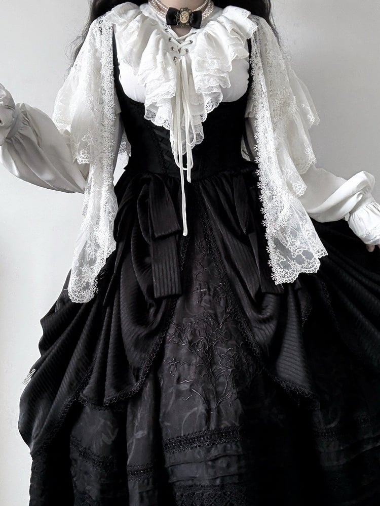 Lolita Gestreifte Schleifenbrosche Schwarz/Grau/Braun