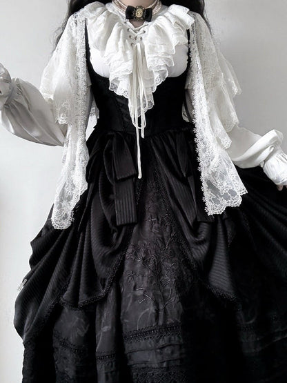 Lolita Gestreifte Schleifenbrosche Schwarz/Grau/Braun