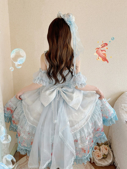 Robe salopette asymétrique imprimé poisson rouge - Mewroco