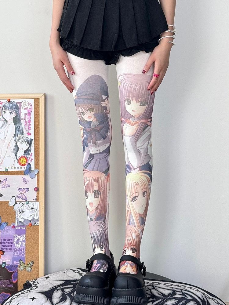 Weiße Strumpfhose mit Cartoon-Print für Mädchen