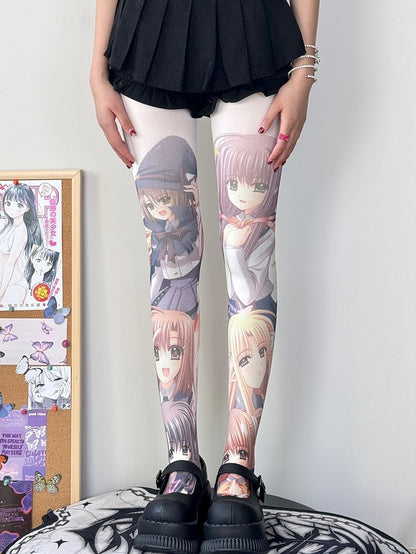 Weiße Strumpfhose mit Cartoon-Print für Mädchen