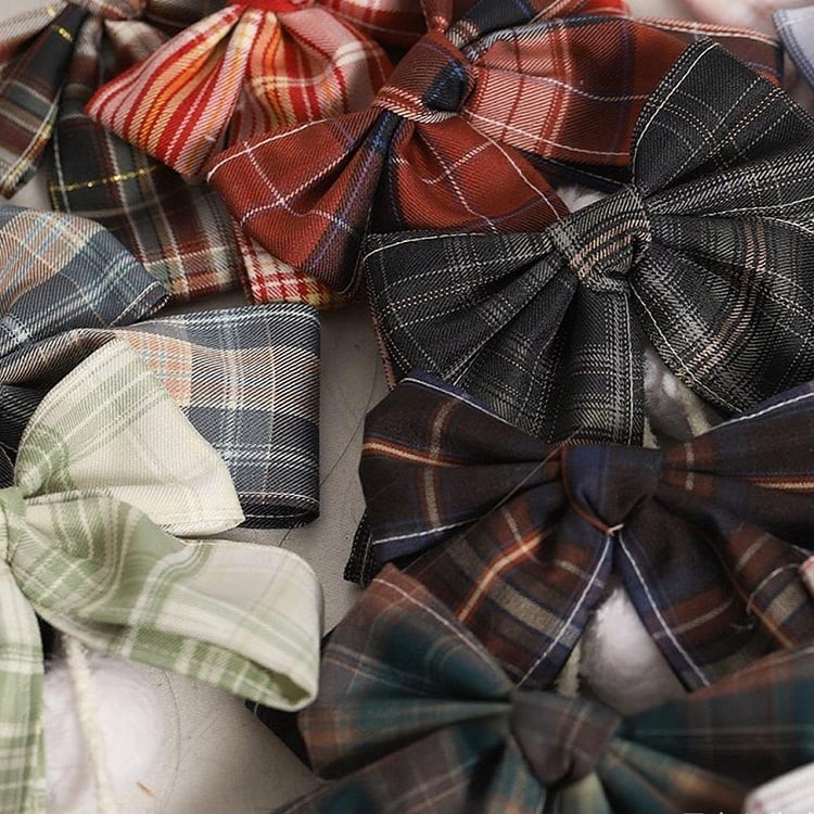 10 Color Options Sweet Lolita Pom-Pom Plaid Bowknot Hairclip