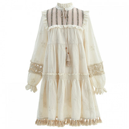 Beige Tassel Hem Dress Long/Regular Version