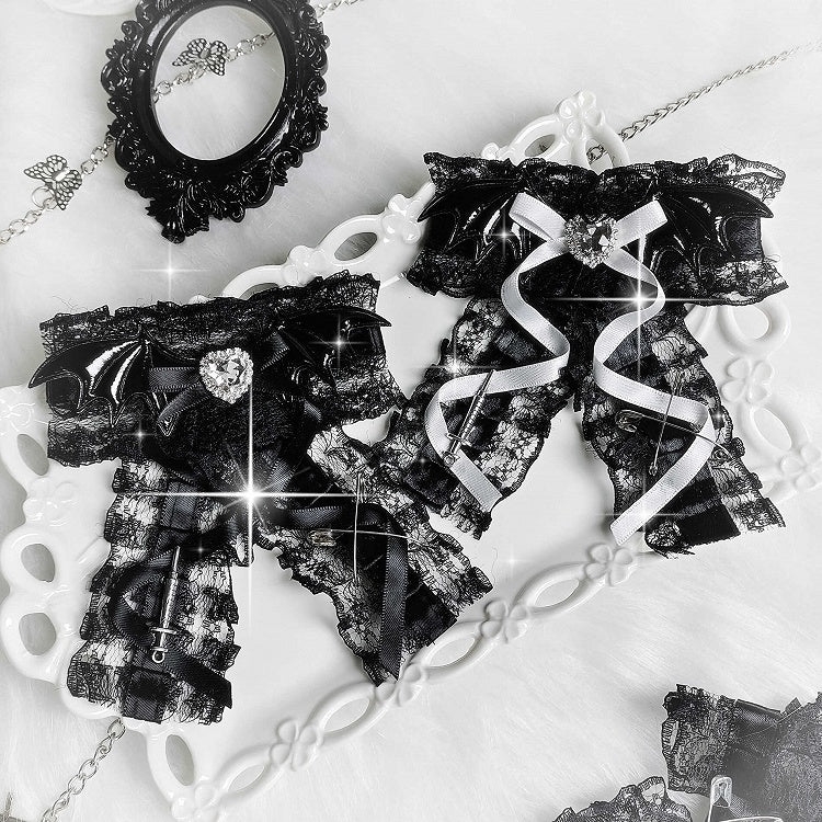 ジライケイ バットウィング ハートラインストーン装飾ちょう結びヘアクリップ