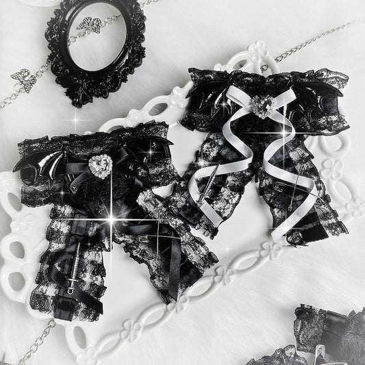 ジライケイ バットウィング ハートラインストーン装飾ちょう結びヘアクリップ