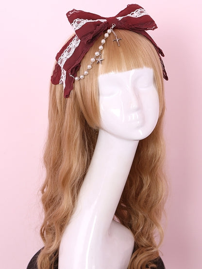 with Chain Beaded KC Wine Red/Black/Pink Bowknot