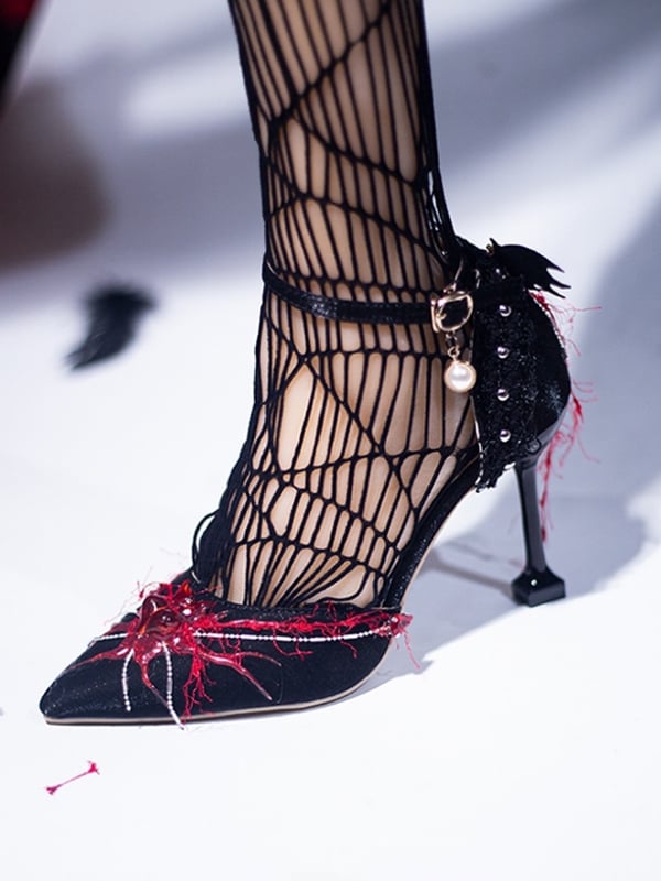 Spider Heels Gothic Pointed Heart Design Toe Decorated Lolita High 5CM/8.5CM BlueRed