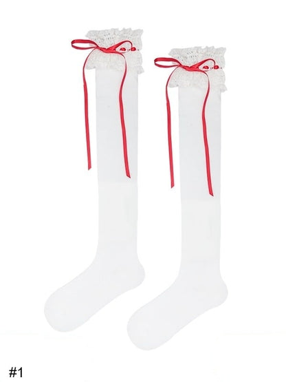 Lace Trim Overknee Stockings with Bowknot Details in 4 Options - ModaSwings