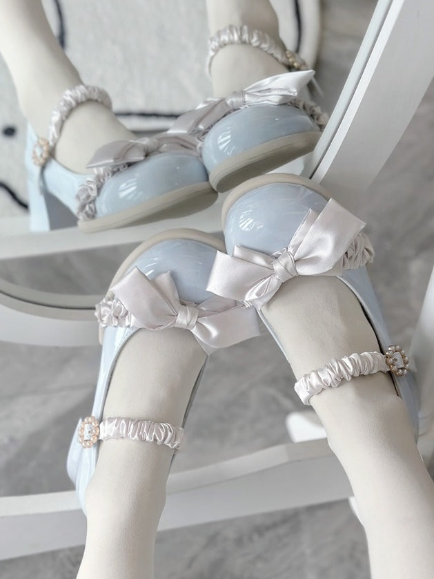 Toe Clasp with Accent Design Round Mid-heel Bead PU Blue Baby Janes Sweet in Lolita Mary