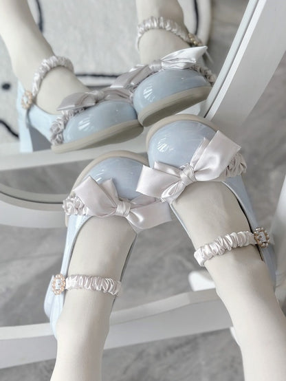 Toe Clasp with Accent Design Round Mid-heel Bead PU Blue Baby Janes Sweet in Lolita Mary