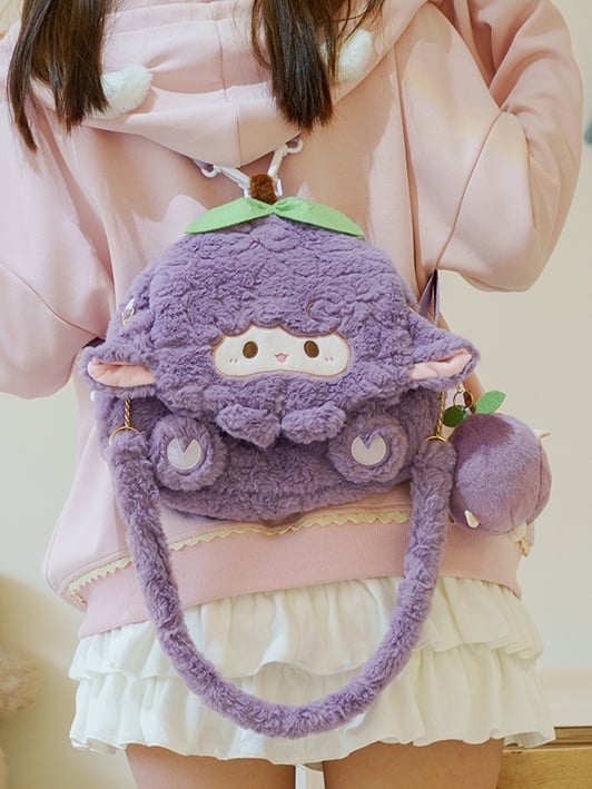 Purple Cute Lamb Plush Flap Backpack Bag Middle/Large Size