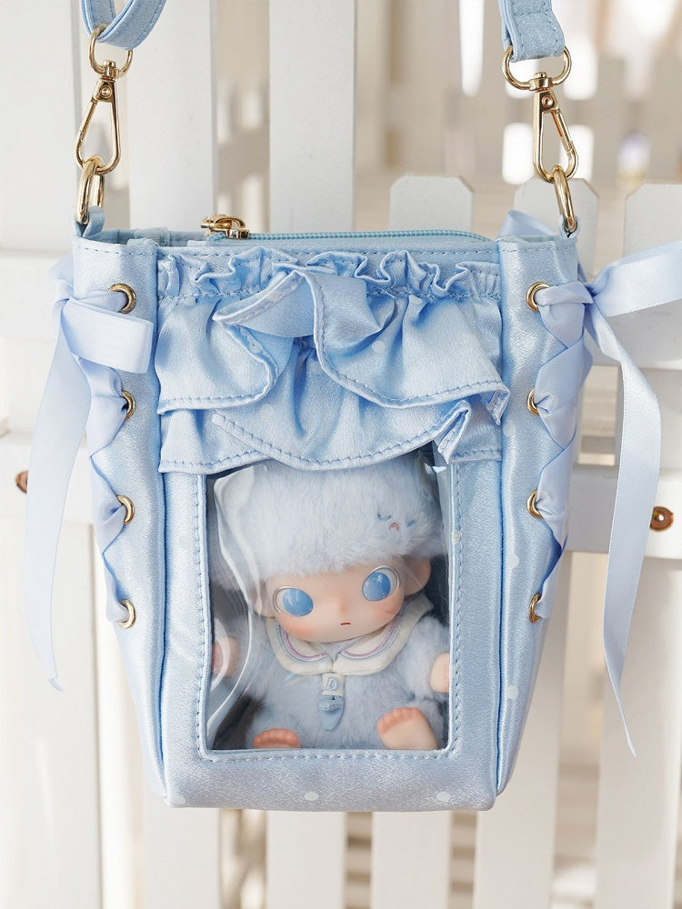 Rainbow Satin Clear Window Mini Ita Crossbody Purse - Morning Glory