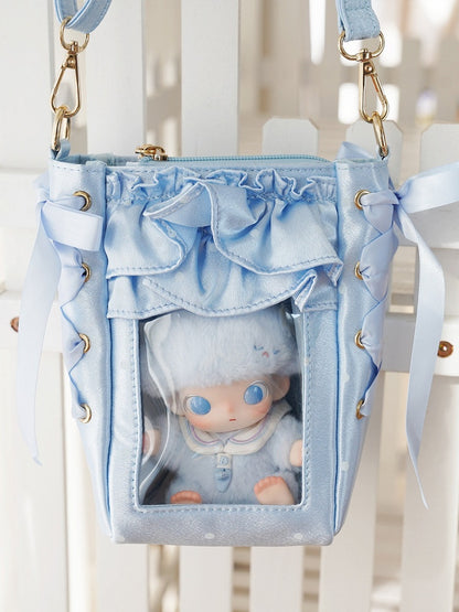 Rainbow Satin Clear Window Mini Ita Crossbody Purse - Morning Glory