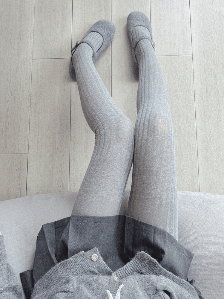 ホワイト/グレーストライプタイツ