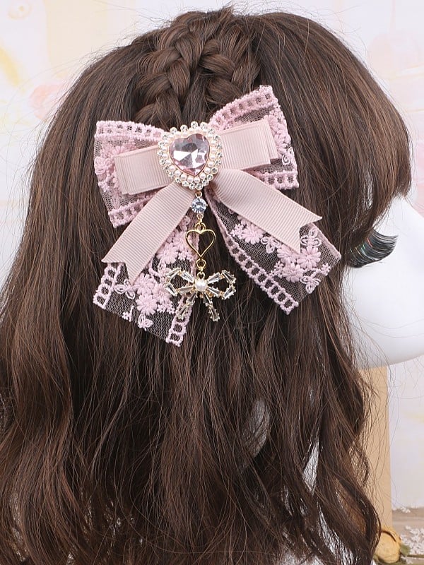 Lace Hairclip Color Jirai Bowknot Heart Rhinestone Charm Options Kei 4
