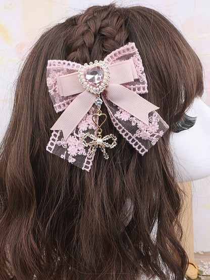 Lace Hairclip Color Jirai Bowknot Heart Rhinestone Charm Options Kei 4
