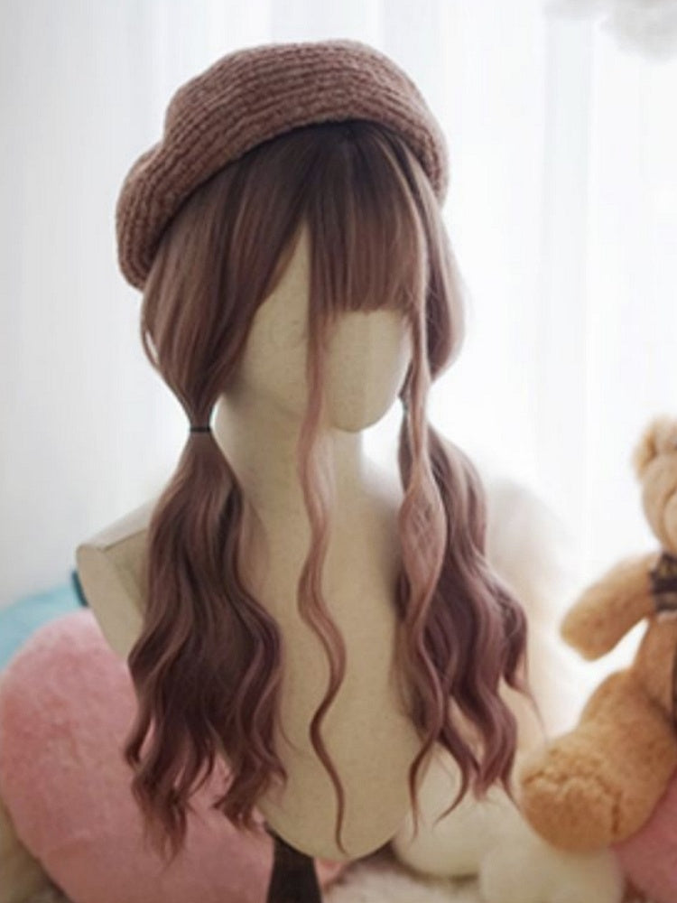 Lila Ombre lange gewellte Perücke mit vollem Pony
